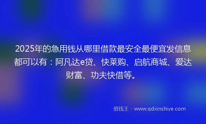 2025年的急用钱从哪里借款最安全最便宜发信息都可以有：阿凡达e贷、快莱购、启航商城、爱达财富、功夫快借等。