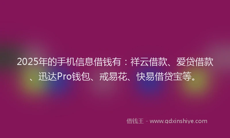 2025年的手机信息借钱有：祥云借款、爱贷借款、迅达Pro钱包、戒易花、快易借贷宝等。