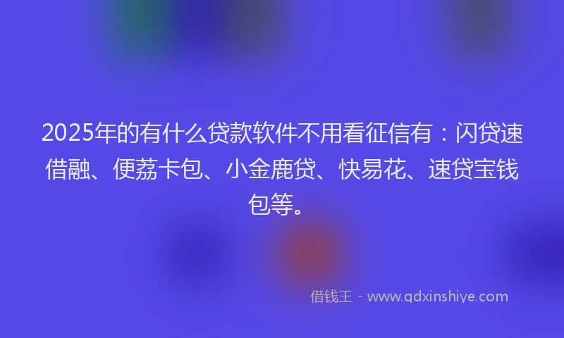 2025年的有什么贷款软件不用看征信有：闪贷速借融、便荔卡包、小金鹿贷、快易花、速贷宝钱包等。