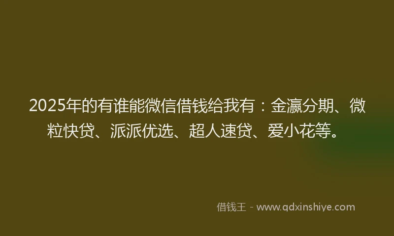 2025年的有谁能微信借钱给我有：金瀛分期、微粒快贷、派派优选、超人速贷、爱小花等。