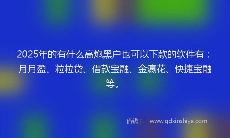 2025年的有什么高炮黑户也可以下款的软件有：月月盈、粒粒贷、借款宝融、金瀛花、快捷宝融等。
