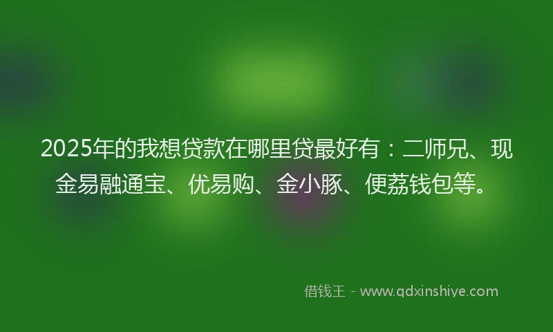 2025年的我想贷款在哪里贷最好有：二师兄、现金易融通宝、优易购、金小豚、便荔钱包等。