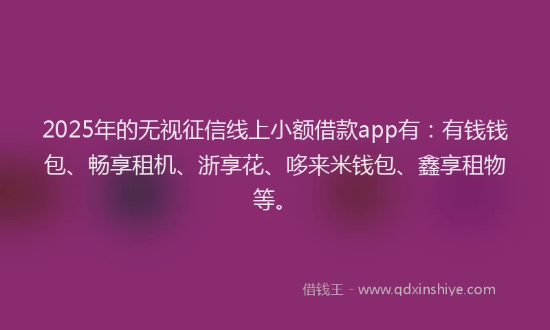 2025年的无视征信线上小额借款app有：有钱钱包、畅享租机、浙享花、哆来米钱包、鑫享租物等。
