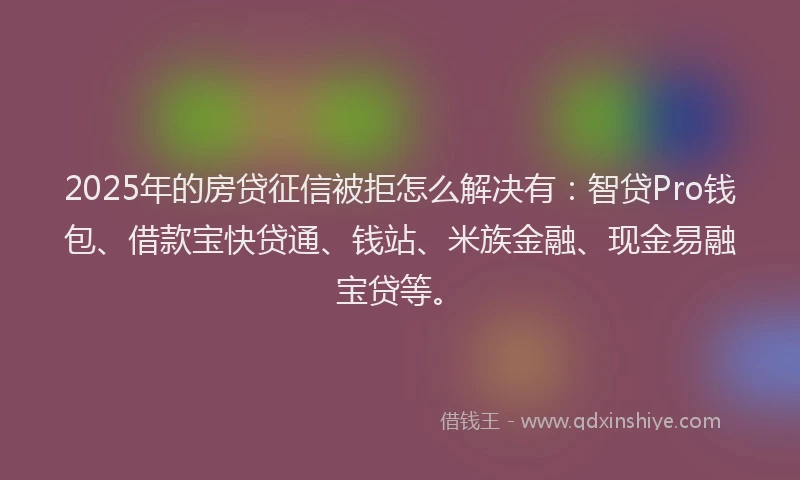 2025年的房贷征信被拒怎么解决有：智贷Pro钱包、借款宝快贷通、钱站、米族金融、现金易融宝贷等。