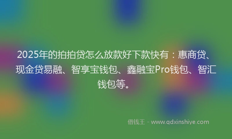 2025年的拍拍贷怎么放款好下款快有：惠商贷、现金贷易融、智享宝钱包、鑫融宝Pro钱包、智汇钱包等。