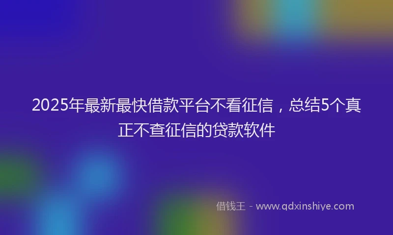 2025年最新最快借款平台不看征信，总结5个真正不查征信的贷款软件