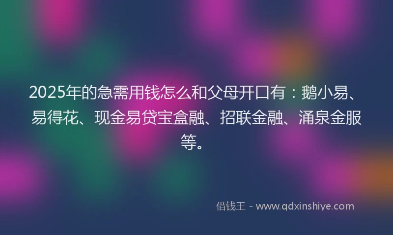2025年的急需用钱怎么和父母开口有：鹅小易、易得花、现金易贷宝盒融、招联金融、涌泉金服等。