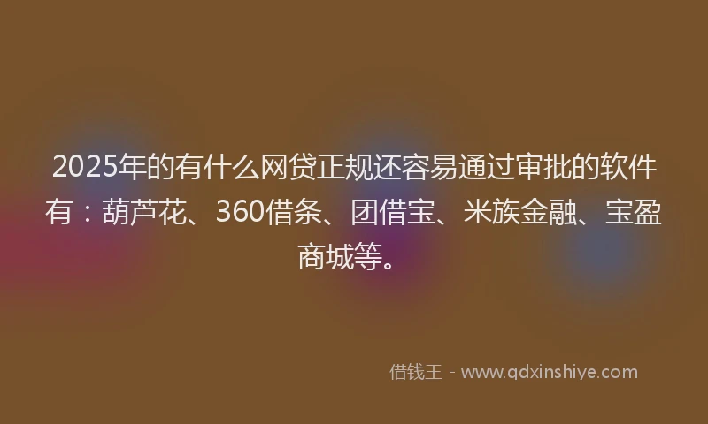 2025年的有什么网贷正规还容易通过审批的软件有：葫芦花、360借条、团借宝、米族金融、宝盈商城等。
