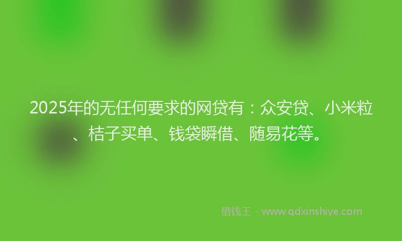 2025年的无任何要求的网贷有：众安贷、小米粒、桔子买单、钱袋瞬借、随易花等。