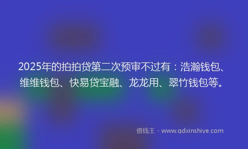2025年的拍拍贷第二次预审不过有:浩瀚钱包、维维钱包、快易贷宝融、龙龙用、翠竹钱包等。