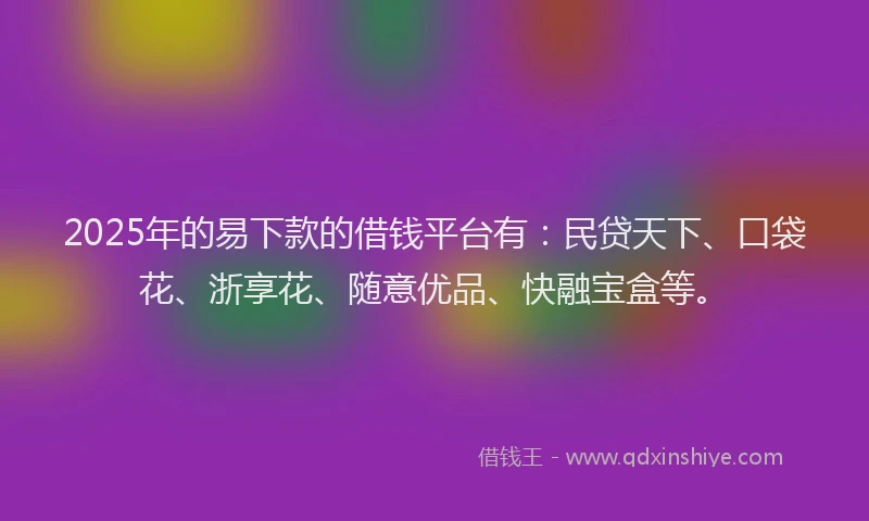 2025年的易下款的借钱平台有：民贷天下、口袋花、浙享花、随意优品、快融宝盒等。