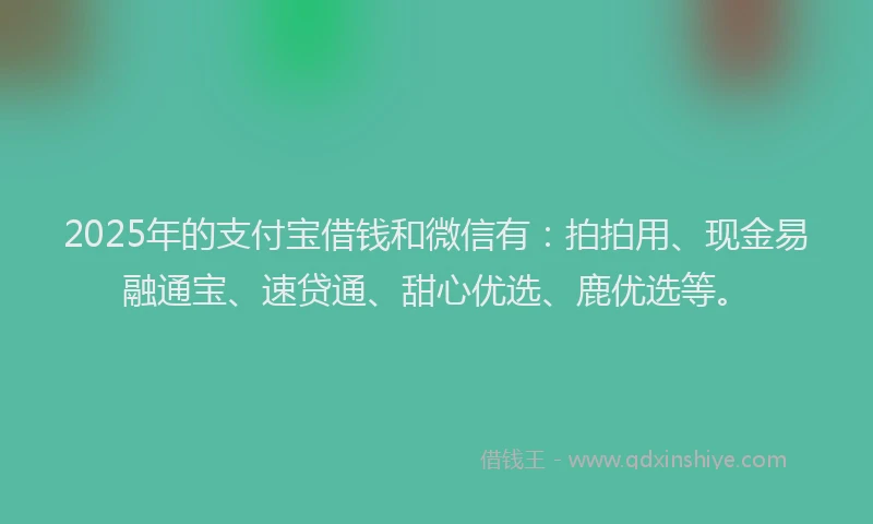 2025年的支付宝借钱和微信有：拍拍用、现金易融通宝、速贷通、甜心优选、鹿优选等。