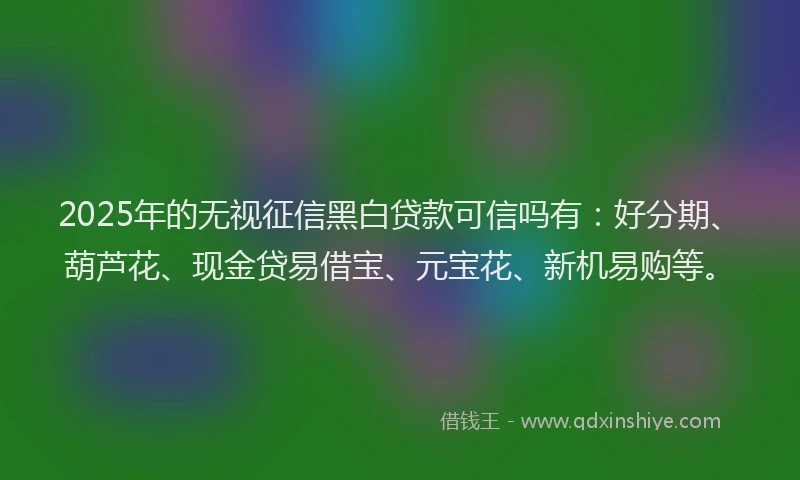 2025年的无视征信黑白贷款可信吗有：好分期、葫芦花、现金贷易借宝、元宝花、新机易购等。