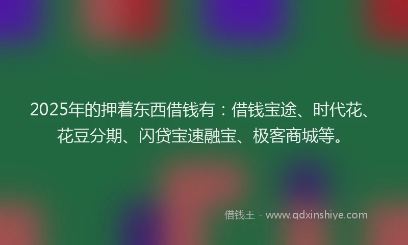 2025年的押着东西借钱有：借钱宝途、时代花、花豆分期、闪贷宝速融宝、极客商城等。