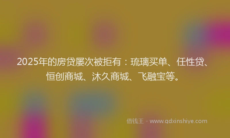 2025年的房贷屡次被拒有：琉璃买单、任性贷、恒创商城、沐久商城、飞融宝等。