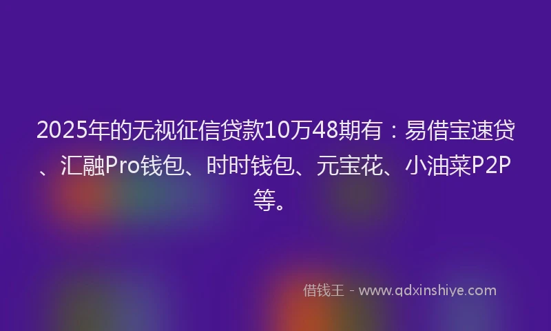 2025年的无视征信贷款10万48期有：易借宝速贷、汇融Pro钱包、时时钱包、元宝花、小油菜P2P等。