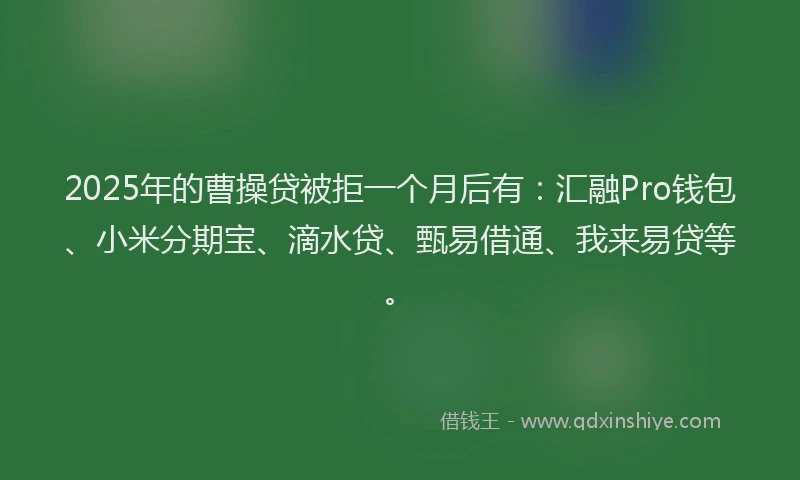2025年的曹操贷被拒一个月后有：汇融Pro钱包、小米分期宝、滴水贷、甄易借通、我来易贷等。