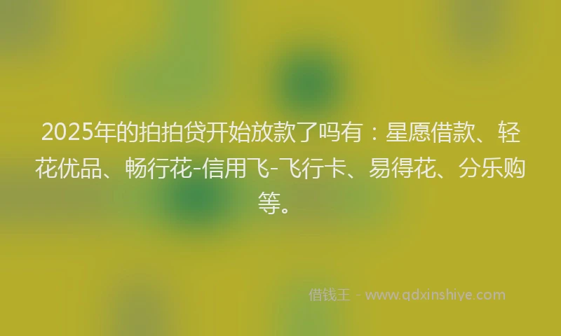 2025年的拍拍贷开始放款了吗有：星愿借款、轻花优品、畅行花-信用飞-飞行卡、易得花、分乐购等。