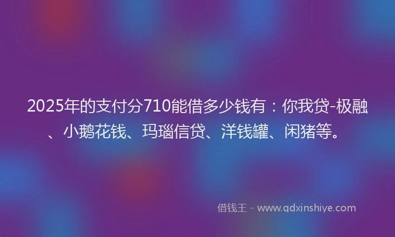2025年的支付分710能借多少钱有：你我贷-极融、小鹅花钱、玛瑙信贷、洋钱罐、闲猪等。
