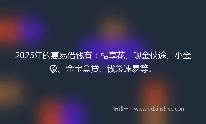 2025年的惠易借钱有：桔享花、现金侠途、小金象、金宝盒贷、钱袋速易等。