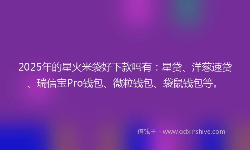 2025年的星火米袋好下款吗有：星贷、洋葱速贷、瑞信宝Pro钱包、微粒钱包、袋鼠钱包等。