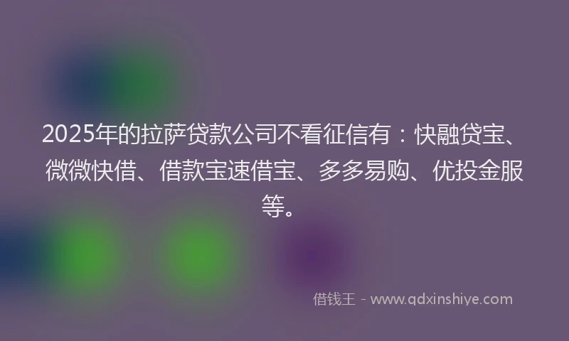 2025年的拉萨贷款公司不看征信有：快融贷宝、微微快借、借款宝速借宝、多多易购、优投金服等。
