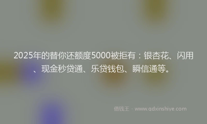 2025年的替你还额度5000被拒有：银杏花、闪用、现金秒贷通、乐贷钱包、瞬信通等。