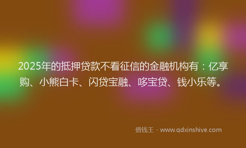2025年的抵押贷款不看征信的金融机构有：亿享购、小熊白卡、闪贷宝融、哆宝贷、钱小乐等。