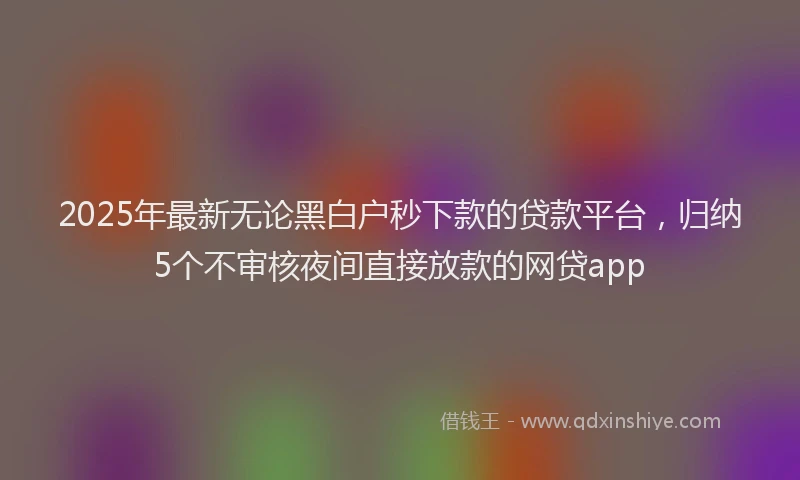 2025年最新无论黑白户秒下款的贷款平台，归纳5个不审核夜间直接放款的网贷app
