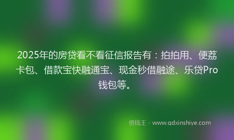 2025年的房贷看不看征信报告有：拍拍用、便荔卡包、借款宝快融通宝、现金秒借融途、乐贷Pro钱包等。