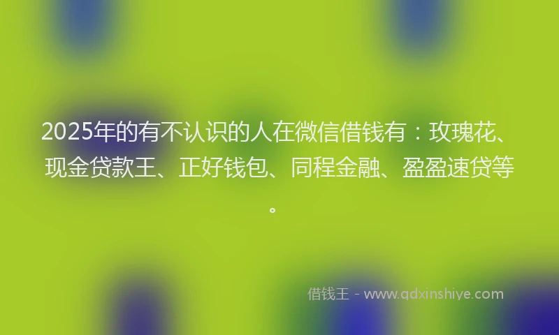 2025年的有不认识的人在微信借钱有：玫瑰花、现金贷款王、正好钱包、同程金融、盈盈速贷等。