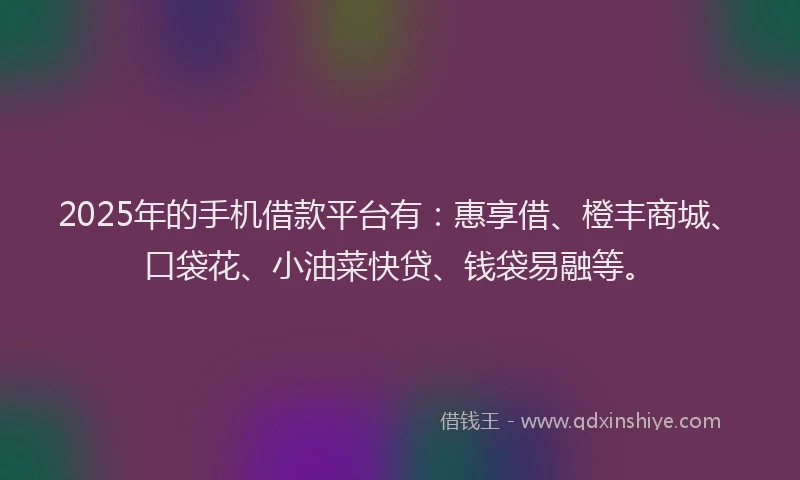 2025年的手机借款平台有：惠享借、橙丰商城、口袋花、小油菜快贷、钱袋易融等。