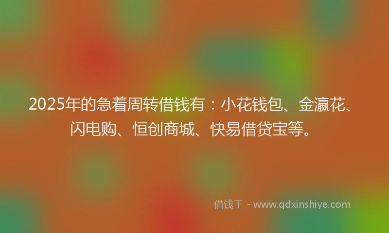 2025年的急着周转借钱有：小花钱包、金瀛花、闪电购、恒创商城、快易借贷宝等。