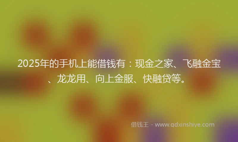 2025年的手机上能借钱有：现金之家、飞融金宝、龙龙用、向上金服、快融贷等。