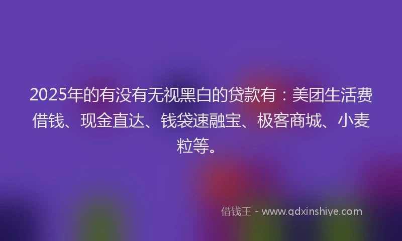 2025年的有没有无视黑白的贷款有：美团生活费借钱、现金直达、钱袋速融宝、极客商城、小麦粒等。