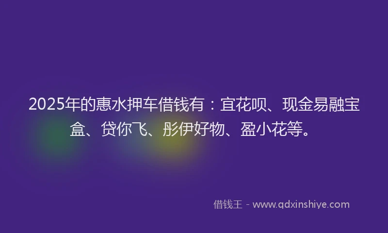 2025年的惠水押车借钱有：宜花呗、现金易融宝盒、贷你飞、彤伊好物、盈小花等。
