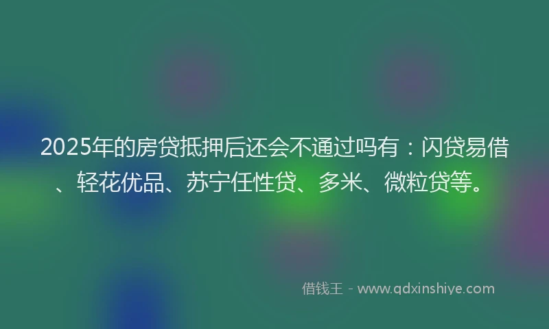 2025年的房贷抵押后还会不通过吗有：闪贷易借、轻花优品、苏宁任性贷、多米、微粒贷等。