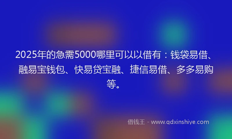 2025年的急需5000哪里可以以借有：钱袋易借、融易宝钱包、快易贷宝融、捷信易借、多多易购等。