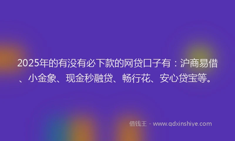 2025年的有没有必下款的网贷口子有：沪商易借、小金象、现金秒融贷、畅行花、安心贷宝等。