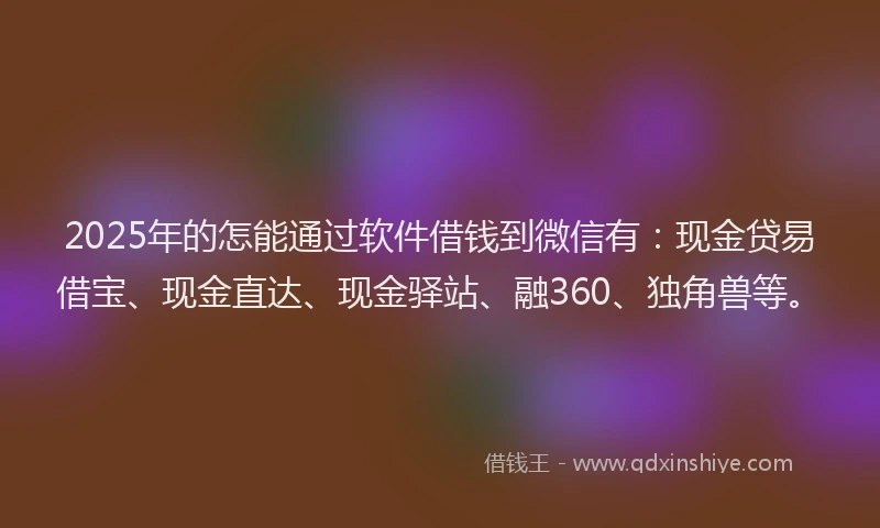 2025年的怎能通过软件借钱到微信有：现金贷易借宝、现金直达、现金驿站、融360、独角兽等。
