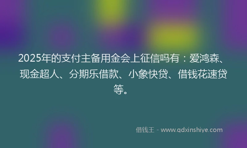 2025年的支付主备用金会上征信吗有：爱鸿森、现金超人、分期乐借款、小象快贷、借钱花速贷等。