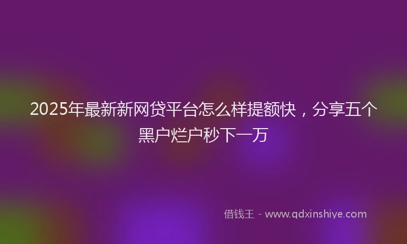 2025年最新新网贷平台怎么样提额快，分享五个黑户烂户秒下一万