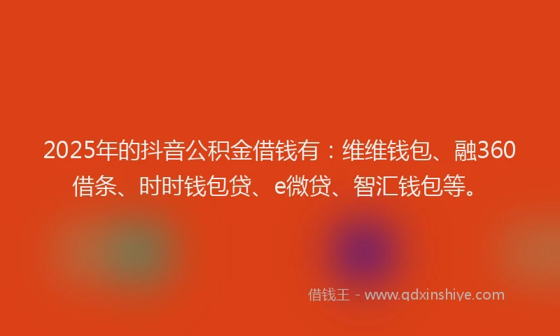 2025年的抖音公积金借钱有：维维钱包、融360借条、时时钱包贷、e微贷、智汇钱包等。