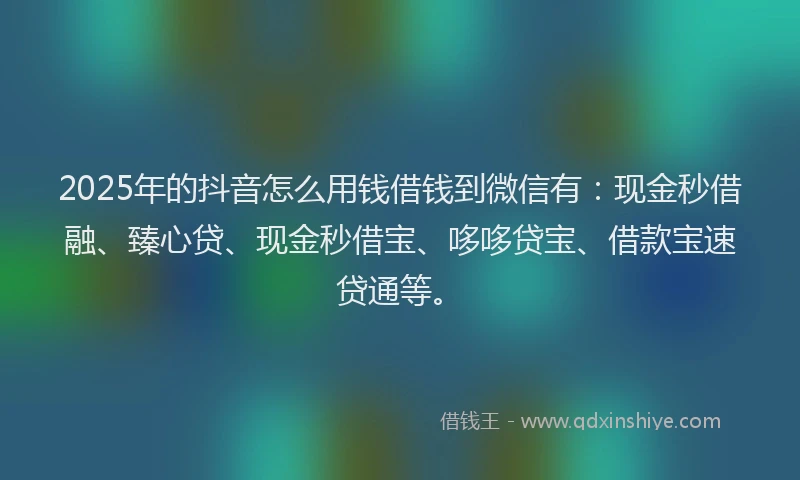 2025年的抖音怎么用钱借钱到微信有：现金秒借融、臻心贷、现金秒借宝、哆哆贷宝、借款宝速贷通等。