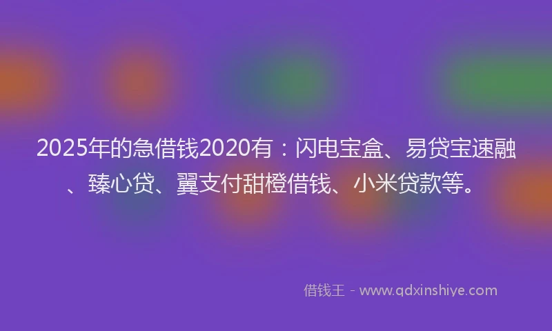 2025年的急借钱2020有：闪电宝盒、易贷宝速融、臻心贷、翼支付甜橙借钱、小米贷款等。