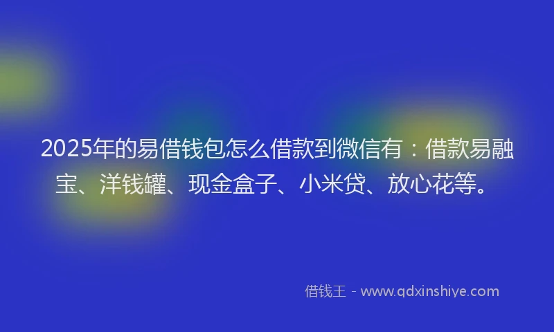 2025年的易借钱包怎么借款到微信有：借款易融宝、洋钱罐、现金盒子、小米贷、放心花等。