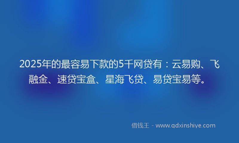 2025年的最容易下款的5千网贷有：云易购、飞融金、速贷宝盒、星海飞贷、易贷宝易等。