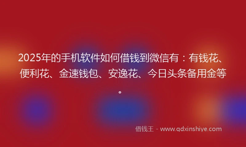 2025年的手机软件如何借钱到微信有：有钱花、便利花、金速钱包、安逸花、今日头条备用金等。