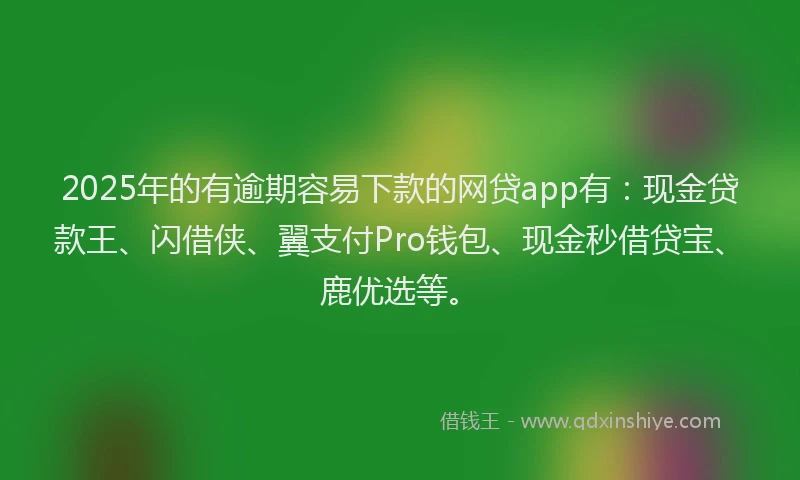 2025年的有逾期容易下款的网贷app有：现金贷款王、闪借侠、翼支付Pro钱包、现金秒借贷宝、鹿优选等。