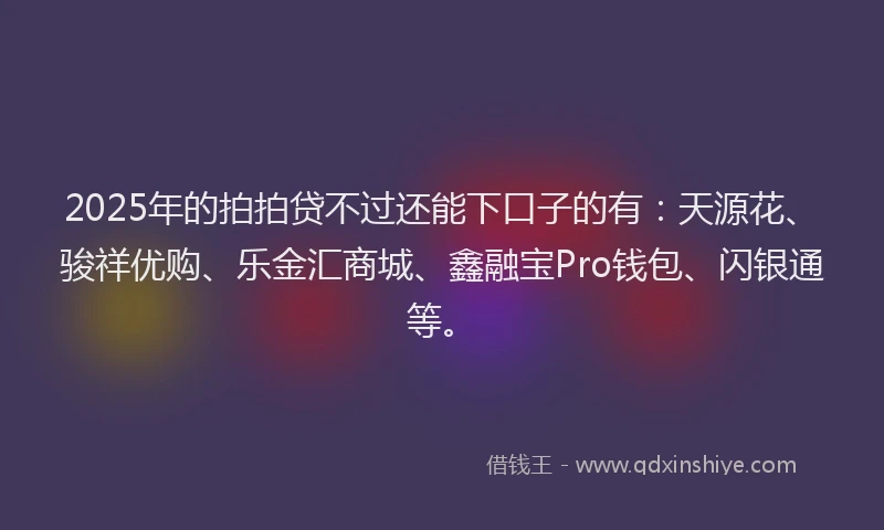 2025年的拍拍贷不过还能下口子的有：天源花、骏祥优购、乐金汇商城、鑫融宝Pro钱包、闪银通等。